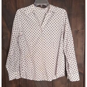 Chico's Women's‎ Top Size 1 White Purple Diamond Circle No-Iron Button Up Shirt